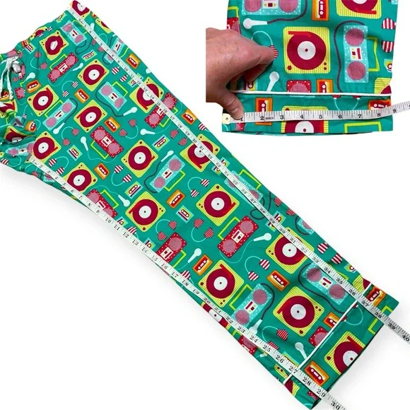 Bed Head Wm’s 100% Cotton Retro Music Print 2 Piece Pajamas Set In Sz L